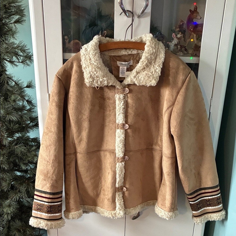 Coldwater Creek sz PXL Sueded Coat Sherpa Like Lining Tan Shearling nwt